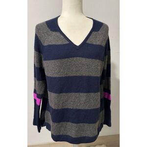 Cashmere stripped v neck pullover sweater M